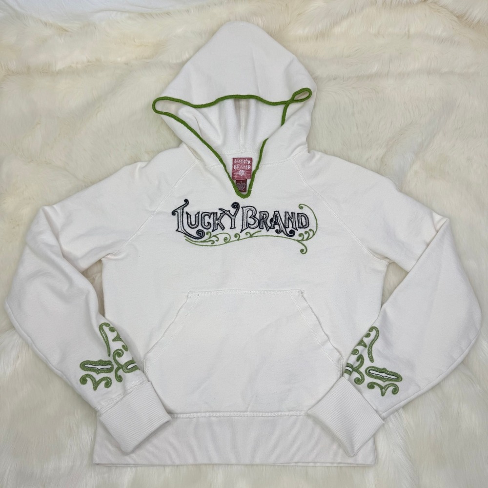 Lucky‎ Brand | 2005 Vintage Embroidered Ivory Hoodie Size S